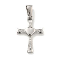 Нержавеющая Сталь Цвет 304 кубический стальные подвески из нержавеющей диоксида циркония, крест очарование, цвет нержавеющей стали, 23.5x16x2.5 мм, отверстие : 6x3.5 мм