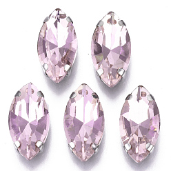 Свет Аметист Шить на горный хрусталь, стекло горный хрусталь, многожильных ссылки, с настройками из нержавеющей стали, аксессуары для одежды, граненые, лошадиный глаз , светлый аметист, 18x9x5.5 мм, отверстие : 1.2 мм