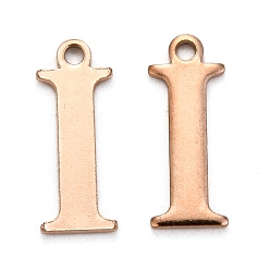 Letter I Ионное покрытие (ip) 304 подвески с алфавитом из нержавеющей стали, розовое золото , letter.i, 12.5x4.5x1 мм, отверстие : 1 мм