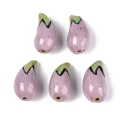 Сливовый Фарфоровые бусины ручной работы, баклажан, пастельный фарфор, слива, 20~21.5x11~12x10~11.5 мм, отверстие : 1.4~1.6 мм