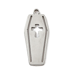 Нержавеющая Сталь Цвет 201 подвески из нержавеющей стали, гроб с крестом, цвет нержавеющей стали, 18x7.6x1 мм, отверстие : 1.2 мм