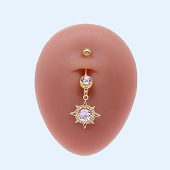 Солнце 316l хирургическая нержавеющая сталь микропаве прозрачный кубический цирконий пупочные кольца, золотые, солнце, длина стержня: 3/8"(10мм), штифты : 1.6 мм