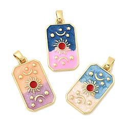 (52) Непрозрачная лаванда Латунь эмаль подвески, прямоугольник с солнцем, стойки покрытие, долговечный, без кадмия и без свинца, золотые, разноцветные, 28.5x15.5x2.5 мм, отверстие : 3.5x5.5 мм