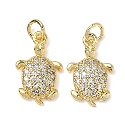 Turtle Латунные микропаве прозрачные подвески с фианитом, с целью перехода в кольце, без свинца и без кадмия, долговечный, стойки покрытие, реальный 18 k позолоченный, черепаха, 17x10.5x3 мм, отверстие : 3 мм