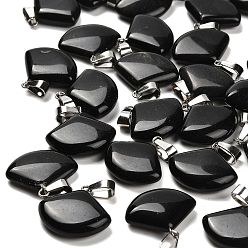 Обсидиан Природные подвески обсидиана, из нержавеющей стали с цветным покрытием 201 защелки из нержавеющей стали на дужках, сектор, 20~20.5x21~22x5.5~6 мм, отверстие : 6x4 мм