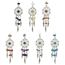 Смешанные камни 14 шт. 7 цвета подвески-ловцы снов из натуральных и синтетических драгоценных камней, со сплавочной фурнитурой, 97 мм, 2 шт / цвет