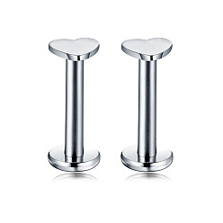 Нержавеющая Сталь Цвет Лабреты из нержавеющей стали с внутренней резьбой в форме сердца, 17 калибровочные пирсинг-гвоздики ювелирные изделия для женщин и мужчин, цвет нержавеющей стали, 8 мм, штифты : 1.2 мм