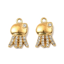 Jellyfish 304 нержавеющая сталь с подвесками из хрустальных страз, ионное покрытие (ip), золотые, медуза, 14.5x10x3 мм, отверстие : 1.4 мм