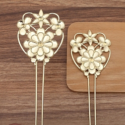 Light Gold Сплав вилка волос выводы, кабошон настройки, цветок, золотой свет, 70x58 мм