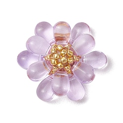 лаванда Подвески из прозрачного стекла в форме капли, цветок, с круглыми стеклянными бусинами и бисером и 304 открытыми соединительными кольцами из нержавеющей стали, лаванда, 24x27x9 мм, отверстие : 2.5 мм
