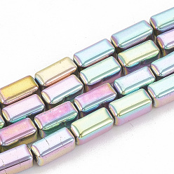 Rainbow Plated Electroplate Non-magnetic Synthetic Hematite Beads Strands, Cuboid, Multi-color Plated, 8x4x4mm, Hole: 1mm, about 60pcs/strand, 16.53 inch