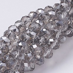 Light Grey Electroplate Glass Beads Strands, Half Pearl Luster Plated, Faceted, Rondelle, Light Grey, 8x6mm, Hole: 1mm, about 68~70pcs/strand, 17.3 inch
