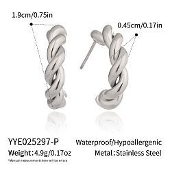 Серебро Серьги-гвоздики в форме буквы С из нержавеющей стали, серебряные, 19x4.5 мм