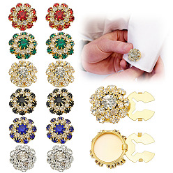 Золотой & Серебряный 12 шт. 6 цвета латунные запонки со стразами, плоско-круглые, золотой и серебряный, 20~21.5x14 мм, 2 шт / цвет