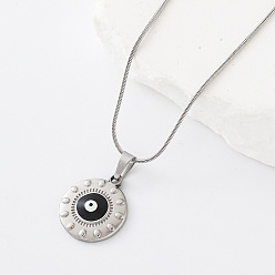 Negro 304 Collares con colgante de ojo turco de acero inoxidable esmaltado para hombres y mujeres, color acero inoxidable, negro, 15.75 pulgada (40 cm)