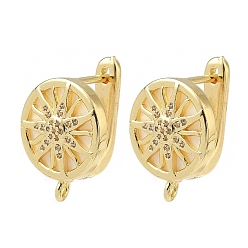 Настоящее золото 18K Латунные серьги-кольца из прозрачного кубического циркония, с естественной оболочке, без кадмия и без свинца, долговечный, стойки покрытие, плоские круглые с рисунком ВС, реальный 18 k позолоченный, 20x14.5 мм, отверстие : 1.8 мм, штифты : 1 мм