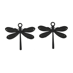 Schwarz Sprühfarbe 430 Edelstahlanhänger, Libelle, Schwarz, 14x15x0.3 mm, Bohrung: 1.2 mm