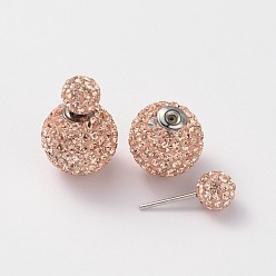 362_Light Peach Double Austrian Crystal Ball Ear Studs, with 925 Sterling Silver Pins and Brass Findings, 362_Light Peach, 6~12mm, Pin: 0.7mm