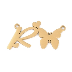 Letter R 304 подвески из нержавеющей стали, подвески в виде букв и бабочек, Буква R, 12.5x25x0.9 мм, отверстие : 1.2 мм