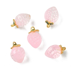 Розовый Прозрачные стеклянные подвески, клубника, с золотой эмали сплава выводов, два тона, туманная роза, 18x12x10.5 мм, отверстие : 1.5 мм