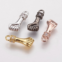 (52) Непрозрачная лаванда Латунные микро проложить кубического циркония подвески, кулак, разноцветные, 17x7x3.5 мм, отверстие : 2.5 мм