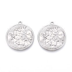 Нержавеющая Сталь Цвет 304 подвески из нержавеющей стали, плоский круг с солнцем и человеком, анти-тускнение, цвет нержавеющей стали, 33x30x2 мм, отверстие : 2 мм