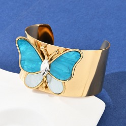 Темно-Голубой 304 браслеты-манжеты из нержавеющей стали и акрила для женщин, бабочка, со стразами, глубокое синее небо, внутренний диаметр: 2-3/8x2-1/8 дюйм (6.15x5.45 см)