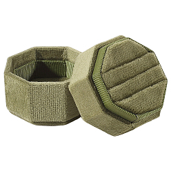 Темно-оливково-зеленый Пластиковая бархатная обложка для парных колец, подарочный футляр для обручального кольца, восьмиугольник, темно-оливковый зеленый, 5.1x5x4.9 см