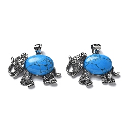 Синтетическая Бирюза Подвеска из окрашенной синтетической бирюзы, с латунной фурнитурой , без свинца и без кадмия, слон, 22.5x33.5x7.5 мм, отверстие : 5.5x4.5 мм