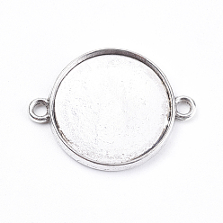 Antique Silver Tibetan Style Cabochon Connector Settings, Plain Edge Bezel Cups, Cadmium Free & Lead Free, Flat Round, Antique Silver, 29x22x2.5mm, Hole: 2mm, Tray: 20mm