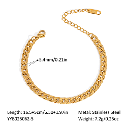 Золотой 5.4мм браслеты из нержавеющей стали с панцирной цепью для унисекс, золотые, 6-1/2 дюйм (16.5 см)