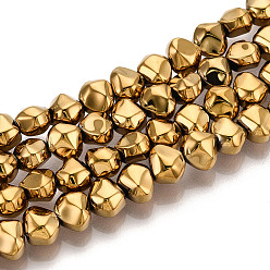 с Золотистым Покрытием Стеклянные бусины с гальваническим покрытием , самородки, с золотым покрытием, 6.5x8x5 мм, отверстие : 0.9~1 мм, около 99~101 шт / нитка, 24.61~25.39 дюйм (62.5~64.5 см)