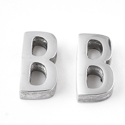 Letter B Anlaufgeschützt 201 Charms aus Edelstahl, Edelstahl Farbe, letter.b, 8x4.5x3 mm, Bohrung: 1.6 mm