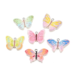 (52) Непрозрачная лаванда Непрозрачные подвески смолы, бабочка, с железной платиной петлей, разноцветные, 19~21.5x27~34x6 мм, отверстие : 2 мм