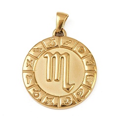 Скорпион 304 подвески из нержавеющей стали, ионное покрытие (ip), плоские круглые с созвездием, золотые, Скорпион, 28x25x2.5 мм, отверстие : 4.5x3.5 мм