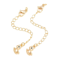 Golden Brass Curb Chain Extender, End Chains with Lobster Claw Clasps and Cubic Zirconia Charms, Hobbyhorse, Golden, 73mm, Hole: 2.4mm