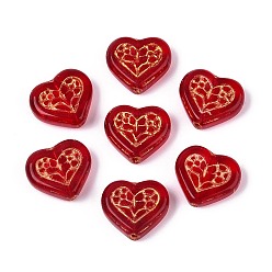 (123L) Белый крем непрозрачный блеск Стеклянные бусины, сердце, золотой металл обвитыми, огнеупорный кирпич, 15.5x17x6 мм, отверстие : 1.2 мм