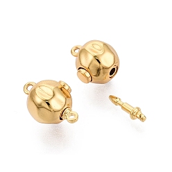 Настоящее золото 18K Застежки латунные коробки, кованый текстурированный круглый, 1 нитей, 2-луночное, реальный 18 k позолоченный, 15~15.5x10x9.5 мм, отверстие : 1.2~1.4 мм