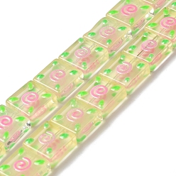 Светлый Золото-желтый Прозрачные стеклянные бусины, бусины ручной работы, с эмалью, квадратный, светлый золотарник желтый, 11.8~12x12x5~5.5 мм, отверстие : 1.2 мм, около 33 шт / нитка, 15.35'' (39 см)