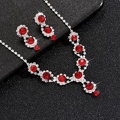 Светло-сиамский Комплекты из латунных подвесок-стразов в виде цветка и серег-гвоздиков, Light Siam, 380 мм и 33x10 мм