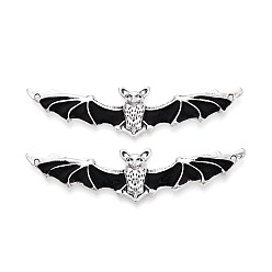 Черный Эмали сплава большие кулоны, летучая мышь прелести, античное серебро, чёрные, 17x65.5x4.5 мм, отверстие : 1.3 мм