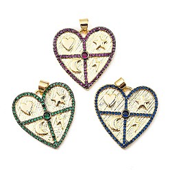 Mixed Color Brass with Cubic Zirconia Pendants, Long-Lasting Plated, Lead Free & Cadmium Free, Real 18K Gold Plated, Heart, Mixed Color, 25x24.5x2mm, Hole: 3.3x4mm