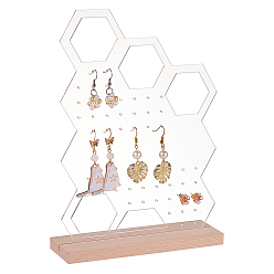 Bees Прозрачные акриловые вертикальные подставки для сережек с деревянным основанием, настольный органайзер для хранения сережек, улей, готовое изделие: 15x2x21.5 см