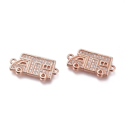 Розовый Позолоченный Звенья из латуни mirco pave прозрачные кубические циркония, долговечный, кемпинг в форме фургона / каравана, Настоящее розовое золото покрыто, 10x21x3 мм, отверстие : 1.2 мм