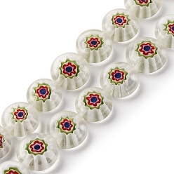 Прозрачный Handmade millefiori lampwork beads strands, плоско-круглые, прозрачные, 10x3.5 мм, отверстие : 0.8 мм, около 38 шт / нитка, 14.65'' (37.2 см)