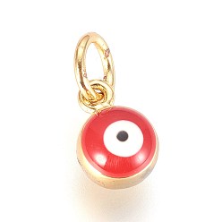 Золотой Эмаль латунные брелоки, с целью перехода в кольце, злые глаза, красные, золотые, 8x6x4 мм, отверстие : 3.5 мм