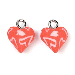 Оранжево-Красный Подвески из полимерной глины ручной работы, сердце, с платиновыми тоновыми железными петлями, оранжево-красный, 13x10x6 мм, отверстие : 2 мм