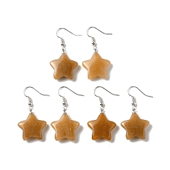 Красный Авантюрин Серьги с подвесками в виде звезды из натурального красного авантюрина, платиновые латунные украшения для женщин, 41.5 мм, штифты : 0.7 мм