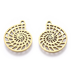 Настоящее золото 18K Ионное покрытие (ip) 304 подвески из нержавеющей стали, лазерная резка, очарование раковины, реальный 18 k позолоченный, 20x16.5x1.5 мм, отверстие : 1.6 мм