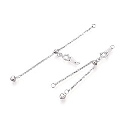 Платина 925 удлинители цепи из стерлингового серебра, сердце, с застежками в виде когтей лобстера и подвесками, платина, 65x4 мм, отверстие : 1.8 мм